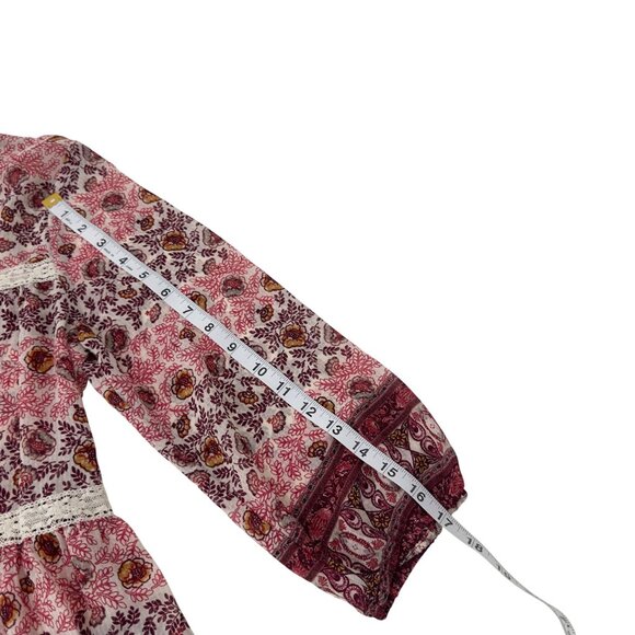 Jolt  Pink&Burgundy Bohemian Floral Long Sleeve Top Blouse SZ M Tiered Design - Picture 6 of 9
